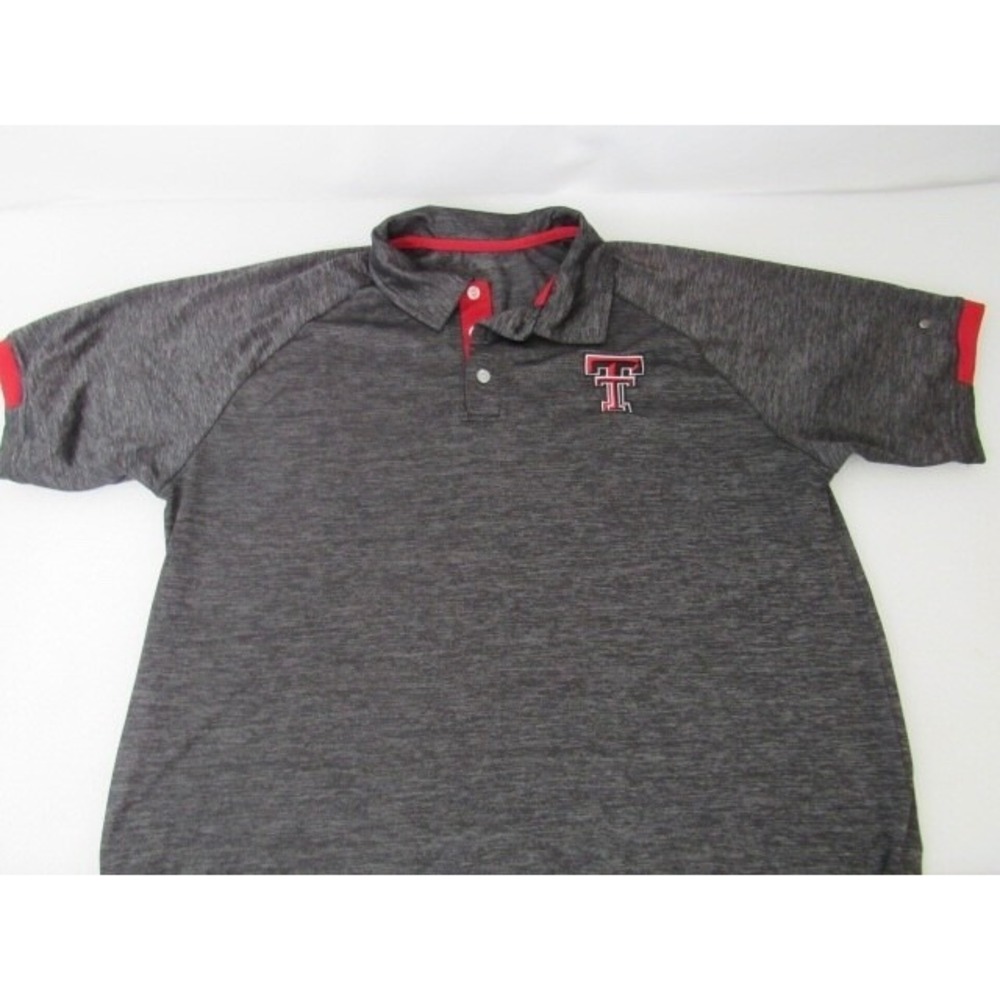 Texas Tech Colosseum Sportswear Gray Red Trim Polyester Polo Shirt Sz XL - Picture 8 of 8